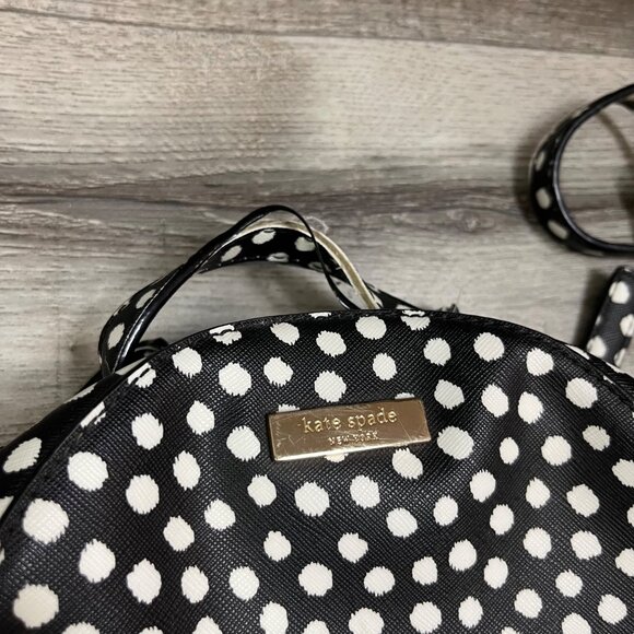 Kate Spade Laurel Way Musical Printed Dot Leather Black White Backpack Medium - Picture 4 of 12
